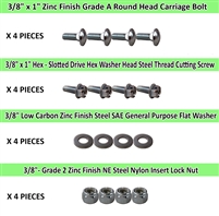 3/8" Caster Plate Mounting Hardware Combo Pack - 4 Pieces of Each
