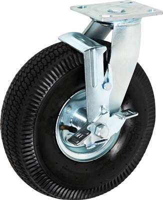 CASTERHQ-10" x 3" Swivel Plate Caster/ Brakes No Flat Pneumatic Wheel Set of 4 